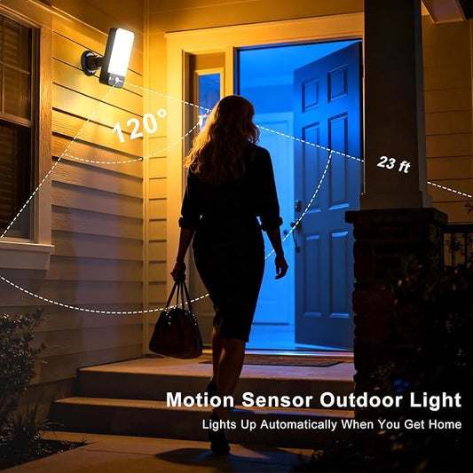 Motion Sensor Outdoor Light, 10000mAh Rechargeable Battery Operated Outdoor Light with 3 Modes, 3000-6000K Dimmable IP65 Waterproof Security Lights for House, Fences, Porches, Garden (2, Black)