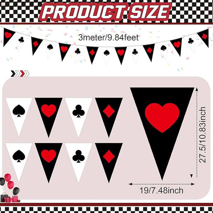 HESTYA 5 Pcs 49 Ft Casino Party Decorations Pennant Banner, Vegas Triangle Flags Garland, Poker Night Bunting with Playing Card Suits, Pre-Strung Paper for Birthday, Casino Night, Blackjack Decor