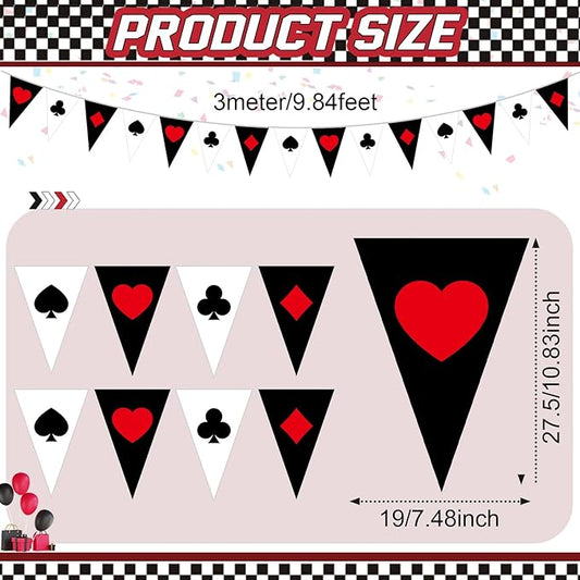 HESTYA 5 Pcs 49 Ft Casino Party Decorations Pennant Banner, Vegas Triangle Flags Garland, Poker Night Bunting with Playing Card Suits, Pre-Strung Paper for Birthday, Casino Night, Blackjack Decor