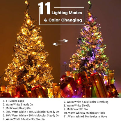 Brizled Christmas Lights, 65.67ft 200 LED Color Changing Tree Lights 11-Function Warm White & Multicolored Christmas Lights Remote, Connectable Mini Lights Set Decorative Lights String for Xmas Party