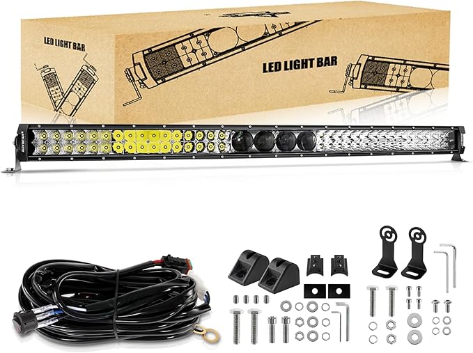 Auxbeam 42 Inch 360W LED Light Bar, 5D Pro Series Dual Row Spot Flood Combo Off Road Lights, 44000LM Driving Off Road Lights with 10FT Wiring Harness Kit for Jeep SUV UTV ATV Pickup Truck