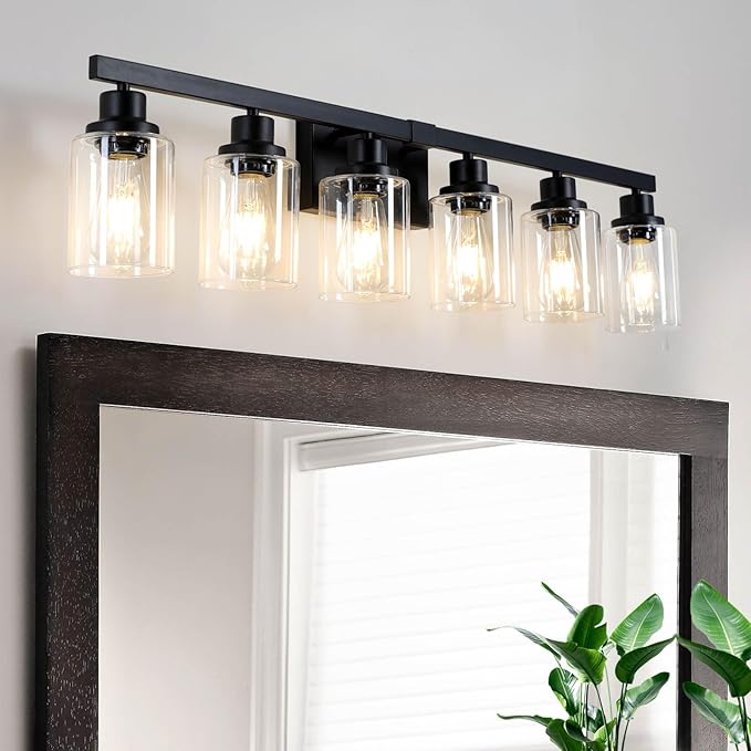 6-Light Black Vanity Lights 38'' Modern Bathroom Vanity Lighting Fixtures Above Mirror? Industrial Matte Bathroom Light Fixtures, Bath Wall Light Fixtures, Black Wall Sconces