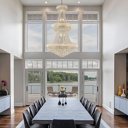 31 Lights Chrome Finish Large Empire Crystal Chandelier - Three-Tier, High Ceiling Chandelier Light fixtures for Foyer Staircase Living Room Entryway (Dia 32'')