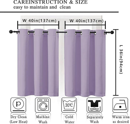 Simplebrand Lilac Short Cafe Curtains 36 Inch Length 2 Panels Set, Half Window Grommet Privacy Drape Tiers for Kitchen, Thermal Insulated Room Darkening Curtains for Bathroom Shades, W40 x L36