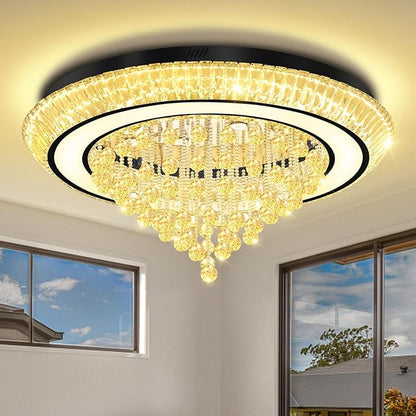 40in Black Flush Mount Chandelier Ceiling Light, Raindrop Chandeliers for Dining Room, Glam Crystal Chandeliers, Modern Led Luxury Chandelier for Living Room, Bedroom