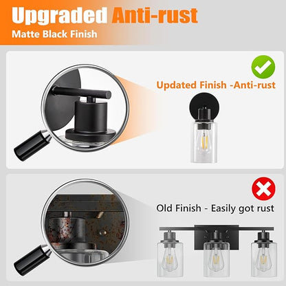 DLLT Wall Sconces Set of Two: Modern Bathroom Vanity Light Fixtures - Matte Black Vanity Lights with Clear Glass Shade - Farmhouse Wall Lamp for Bedroom Living Room Mirror Hallway Kitchen