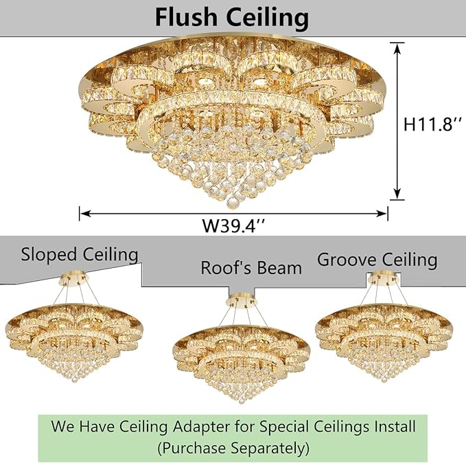 HAIXIANG Modern Chandelier Living Room Light Glam Chandeliers Ceiling Light Fixture Remote Dimmable Lights 40 Inches Luxury Crystal Gold Dining Room Lights