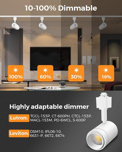 Zoomable H Track Lighting Heads H Type Track Light Heads Dimmable LED Track Lighting Fixtures Ceiling Spot Light, H Style Track Heads for H Track Lighting Rails - White CRI90 12W 12 Pack 3000K