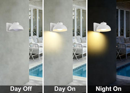 LED Outdoor Wall Lights, 2 Pack Dusk to Dawn LED Porch Light 12W Integrated 3000K Farmhouse Barn Style White Metal Wall Mount Light Hardwired for Porches, Garages, Patios, Sheds, Driveways, Walkways