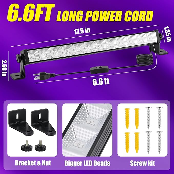 2Pack 45W Black Light, LED Blacklight Bar with 6.6ft Cord, Glow in The Dark Light Up 28x28ft, for Glow Party, Neon Decoration, Body Paint, Fluorescent Poster, Birthday, Halloween, Bedroom