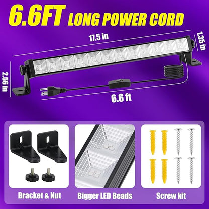 6Pack 45W Black Light, LED Blacklight Bar with 6.6ft Cord, Glow in The Dark Light Up 28x28ft, for Glow Party, Neon Decoration, Body Paint, Fluorescent Poster, Birthday, Halloween, Bedroom