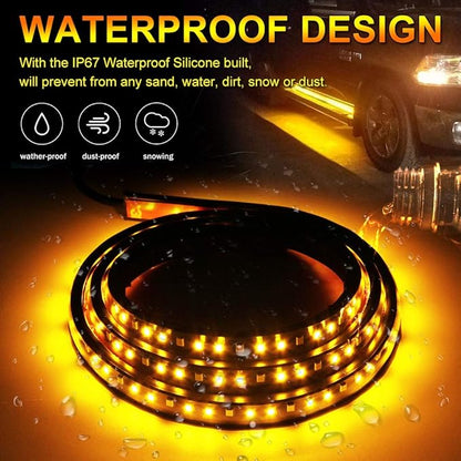 Truck LED Running Board Lights Amber Side Marker Kit, White Courtesy Lights Extended Crew Cab 2pc 48Inch 144 Led Bar Bed Light Switchback Underglow Strip for Pickup Trucks SUV Car Work (48Inch Board)