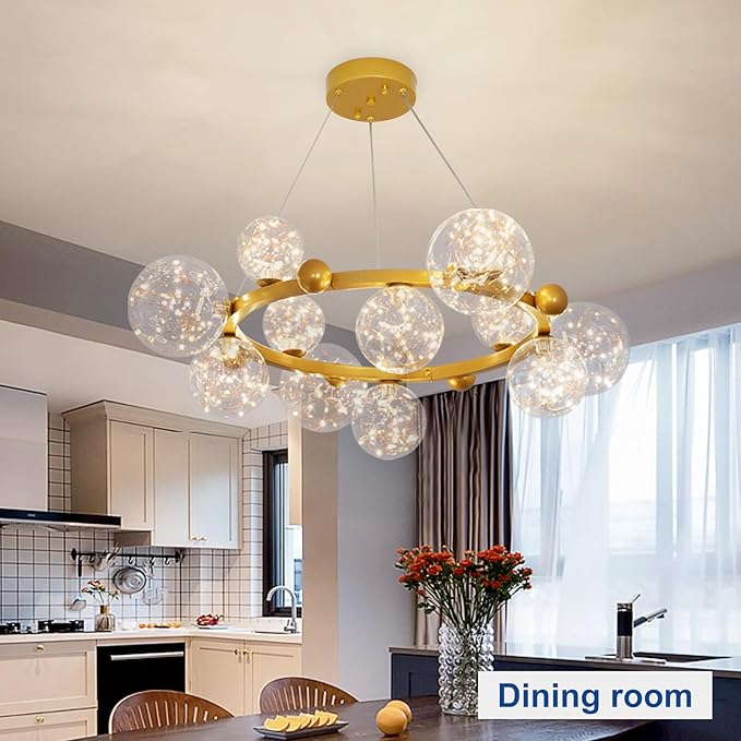 Depuley Sputnik Chandelier Light Fixture: 12-Light Modern Gold Bubble Glass Chandeliers for Dining Room - 33.85" Mid Century Globe Pendant Lighting for Kitchen Island Bedroom Foyer Living Room