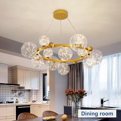 Depuley Sputnik Chandelier Light Fixture: 12-Light Modern Gold Bubble Glass Chandeliers for Dining Room - 33.85" Mid Century Globe Pendant Lighting for Kitchen Island Bedroom Foyer Living Room