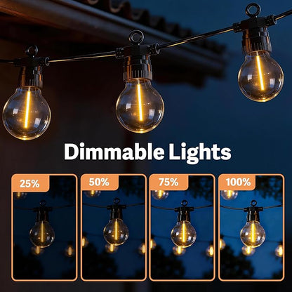 66FT Outdoor String Lights with Remote, 27 Dimmable Shatterproof LED G50 Bulbs, Waterproof Patio & Backyard Lights for Pergola, Deck, Garden, Bistro, Commercial Grade Hanging Lights