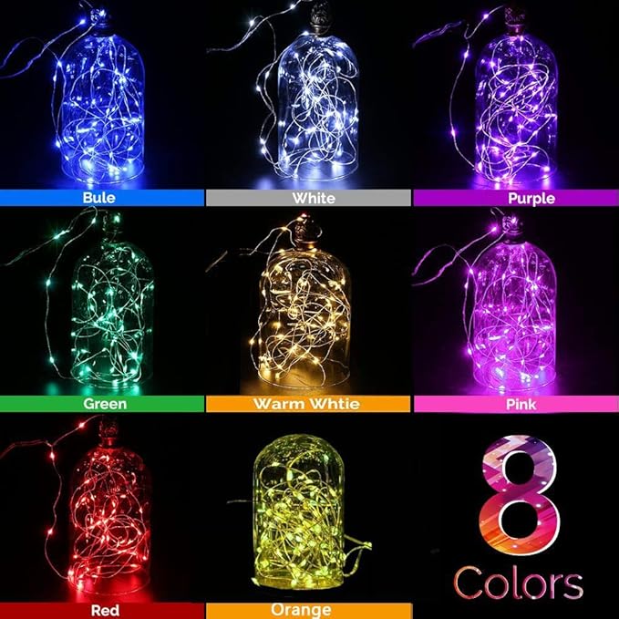 VOOKRY 8 Pack 30 LED Fairy Lights Battery Operated-10 ft Mini Copper Wire String Lights Firefly Starry Moon Lights for DIY Crafts Wedding Party Table Centerpieces Bedroom Costume Christmas(Multicolor)