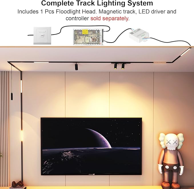 Magnetic Floodlight Track Head, 24V 15W LED Lamp for Track Light, Dimmable Linear Floodlight with APP & Remote Control, Adjustable 3000K-6000K Color Temperature, for Ceiling Lighting