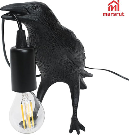 Crow Lamp Holding Light Bulb, Raven Bird Halloween Table Lamp Home Decor, Dark Academia Gothic Styling, Victorian Lifelike Novelty Animal, for Bedside Bedroom Living Room Desk Floor, 11.6 x 6.9 inches