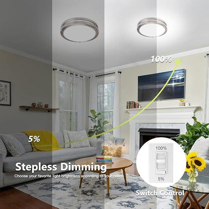 Flush Mount Ceiling Light - 4 Pack 36W 3000K/3500K/4000K/5000K/6000K Dimmable Led Ceiling Light Fixture for Kitchen Hallway Bedroom Bathroom (4, Brushed Nickel, 13)