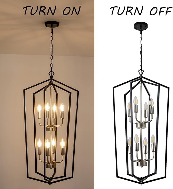 Lanhall 8-Light Lantern Tired Farmhouse Ceiling Hanging Light Black Chandelier Metal Modern Pendant Light Fixtures for Kitchen Island Dining Room Living Room Foyer Entryway-Brushed Nickel