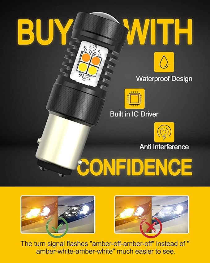 AUXITO 1157 Switchback LED Turn Signal Light Bulbs 2057 2357 7528 BAY15D P21/5W White/Amber Dual Color LED Bulbs with 3030SMD Chipsets for Turn Signal Blinker Parking Daytime Running Tail Lights