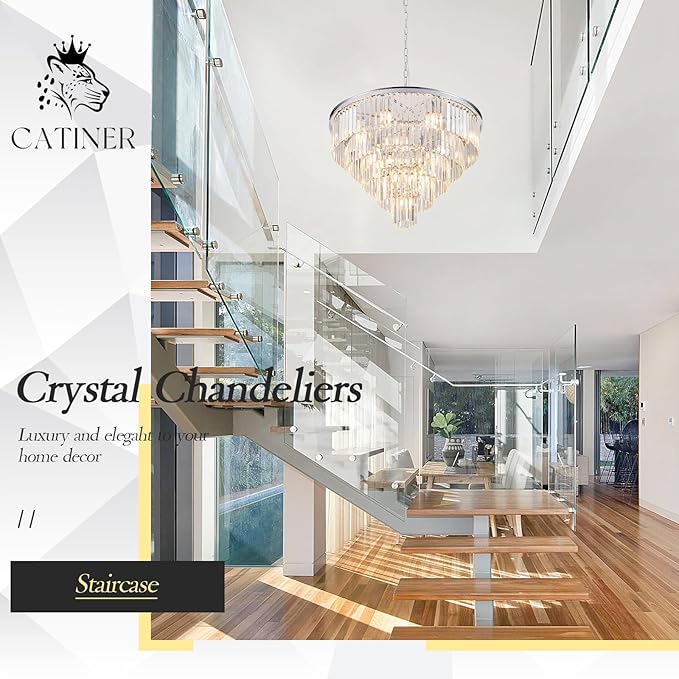 CATINER Large Crystal Chandeliers Modern Chrome 30” Chandelier for Foyer Staircase Luxury 5 Tiers 16 Lights K9 Ceiling Pendant Lighting Fixture for Living Room Dining Room Bedroom