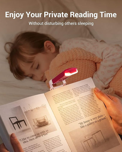 DEWENWILS USB Rechargeable Book Reading Light, Warm White, Brightness Adjustable, LED Clip on Book Lights for Reading in Bed, Car Reading Light for Kids, Bookworms (Pink)