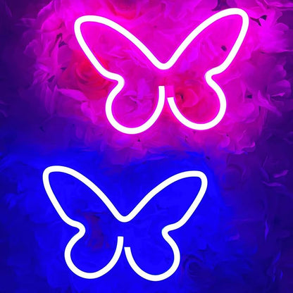 2 Butterfly Neon Signs, LED Night Lights for Bedroom & Kids Room Decor, USB/Battery Powered for Wedding, Birthday Parties & Art Decorations