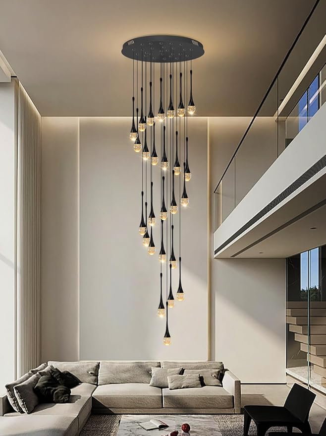 ykolupty H138''Modern Crystal Chandelier for High Ceiling,Large Spiral Crystal Chandeliers,Luxury Raindrop Foyer Chandeliers,Hanging Pendants Lighting for Entryway, Staircase,Hallways,Living Room