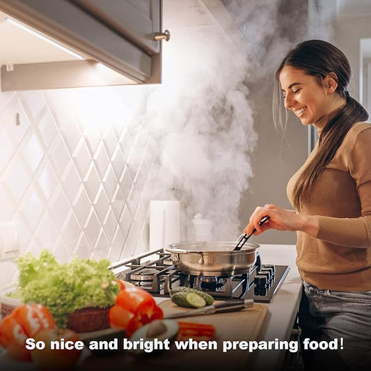 JUSJUBR Under Cabinet Lights Plug-in, 4 Pack x 12inch LED Under Cabinet Lighting, Dimmable Plug-in Light Bar for Desk, Under Kitchen Counter LED Lights with Memory Function, Cold White 6500K