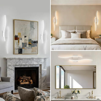 Modern LED Wall Sconce Set of Two, Dimmable Battery Powered Wall Sconces, 3000K-6500K LED Wireless Wall Light with Remote, Wall Lamp Indoor not Hardwired for Room Bedroom Corridor（White）