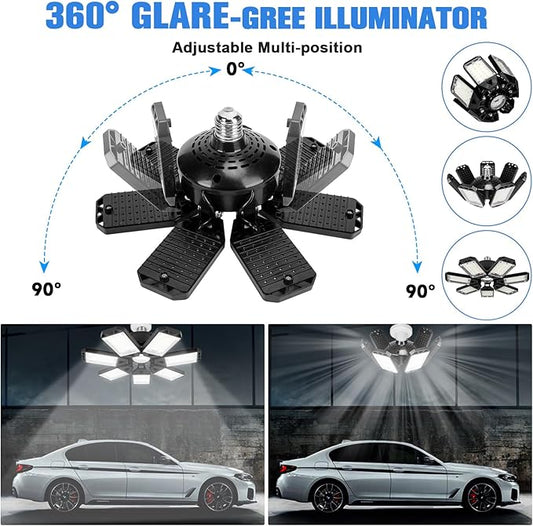 Aoretic LED Garage Lights Bulb 2 Pack 180W 18000LM 6500K Led Shop Light with 7 Plus 1 Deformable Panels Basement Barn Ceiling Lights for E26/E27