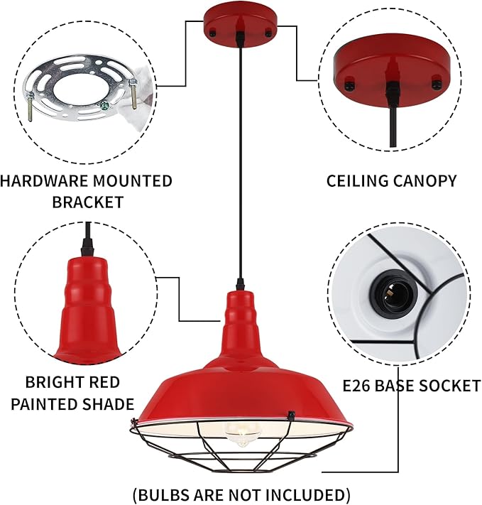 Red Oversize Pendant Light, Modern Large Pendant Lighting 14.1" 3 Packs, Kitchen Pendant Lights, Farmhouse Pendant Light, Pendant Lights Kitchen Island for Kitchen, Living Room, Bedroom