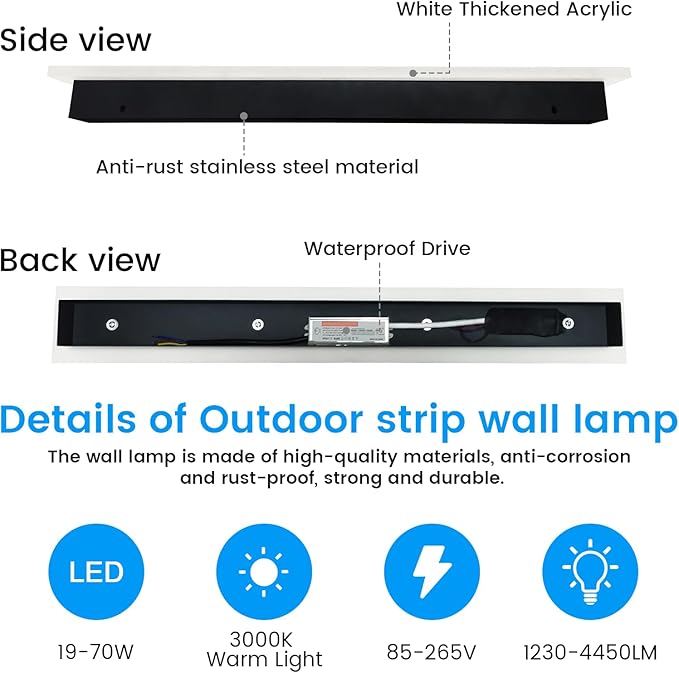 Modern Exterior Lights for House - 2pack 39.4inch Long Strip Outdoor Porch & Patio Wall Light Fixture, Black Wall Mount Exterior Lighting Wall Sconce Outside Garage Lights for Courtyard, Corridor