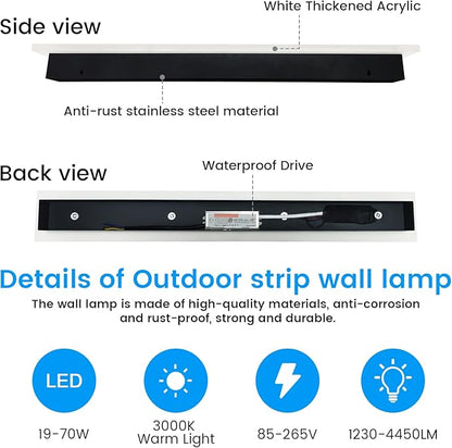 Modern Exterior Lights for House - 2pack 39.4inch Long Strip Outdoor Porch & Patio Wall Light Fixture, Black Wall Mount Exterior Lighting Wall Sconce Outside Garage Lights for Courtyard, Corridor