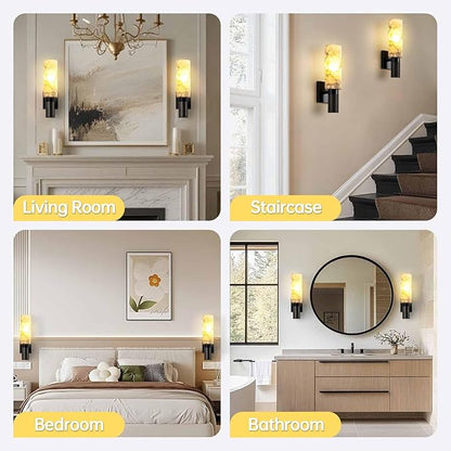 Modern Alabaster Sconce Marble Wall Sconce for Living Room Black Base Bathroom Vanity Wall Sconce Lighting Stone Marble Wall Lamp for Bedroom Corridor Stairs Restaurant
