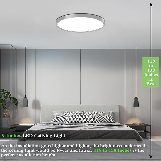 Ceiling Light 9 Inches, 3 Color Temperatures Switchable 18W Round White Shell LED Ceiling Mount Light for Bedroom, Kitchen, Living Room, Dining Room -3000K/4500K/6500K