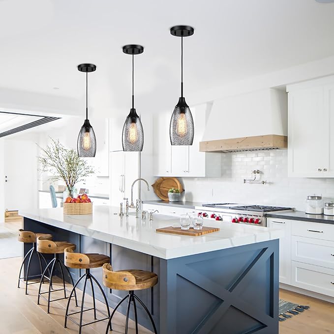 Viinew Black Seeded Glass Pendant Lamp Shade 4.72" Art Glass Chandeliers Cover Mini Oval Light Shade Replacement Shade Only Light Fixtures for Kitchen Island Pendant Light 1-Pack
