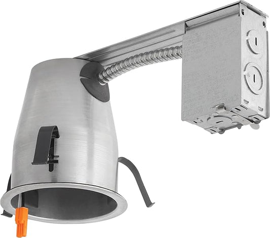 Designers Fountain LED Recessed Ceiling Light Housing, 4 Inch IC Rated Shallow Remodel Can Housing for Recessed Lights with Hanger Bar, Silver Trim, EVR2000LR