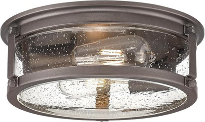 Flush Mount Ceiling Light, 2-Light Oil Rubbed Bronze Ceiling Light Fixture, Flush Mount Light with Seeded Glass Shade for Kitchen, Hallway, Bedroom (12 Inch)