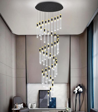 42-Lights Modern Chandelier LED Light Fixtures Adjustable High Ceiling Long Light Chandelier for Hallway Foyer Dimmable Lights with Remote Living Dining Ceiling Pendant Lighting