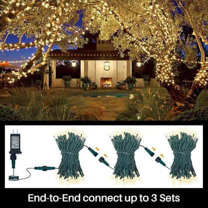 LAMPHOME Warm White Christmas Mini Lights, 32.5FT 100 LED String Lights with 16 Light Modes, Fairy Lights Plug in for Outdoor Xmas Trees Garland Wreath Holiday Decorations