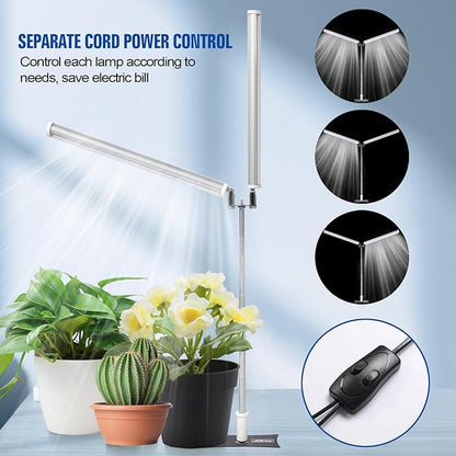 Standing LED Grow Light，Adjustable Dual Head T12 Bar Plant Light, White 6500K Full Spectrum Plant Grow Lamp on Stand for Indoor Plants Seed Starting, Seedlings, Veg, Flower