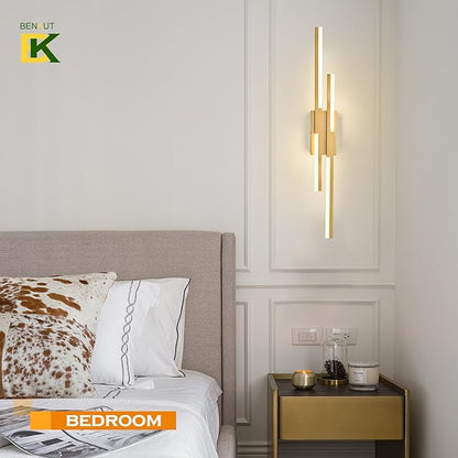 Benkut Modern LED Wall Sconce Gold Remote Wall Light Fixtures for Bathroom, Dimmable Vanity Light Indoor LED Remote Wall Sconce for Living Dining Room Bedside Bedroom (3000-6500K 35.4inch)