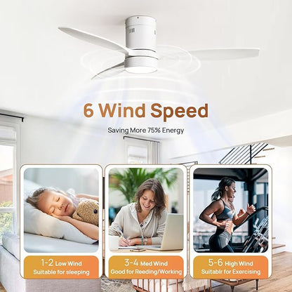 Sofucor 52 Inch Smart Ceiling Fans with Light-Modern Solid Wood Outdoor 3 Blades Ceiling Fan with Light Alexa/Google/APP/Remote Control for Bedroom Living Room Farmhouse Indoor, Quiet DC Motor,White