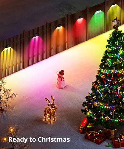 Outdoor Deck Lights 16 Packs, Smart RGBCW Fence Light, 100+ Scene Modes, Dual Lens LED String Lights with APP/Voice/Remote Control, IP65 Waterproof for Halloween Christmas Decor, 105ft Black