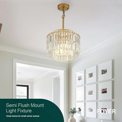 Modern 12.8“ Gold Crystal Chandelier Ceiling Light Fixtures for Dining Room Luxury Glam 4-Light Crystal Chandeliers Lighting for Bedroom Entryway Hallway Living Room Kitchen Island Foyer