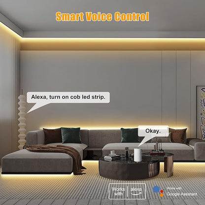 Tatazone 16.4ft Tunable White Smart COB Led Strip Light Kit, CCT 2700K-6500K Bright COB Led Tape Light Compatible with Alexa and Google, Dimmable Indoor COB Led Ribbon for Kitchen Cabinet, Room, TV