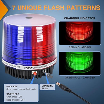 Nilight 18LED Strobe Lights Red Blue Wireless Rotating Emergency Safety Flashing Beacon Light with Magnetic Base Mount and Two Types of Plugs for Vehicle UTV Truck Forklift Tractor Snow Plow