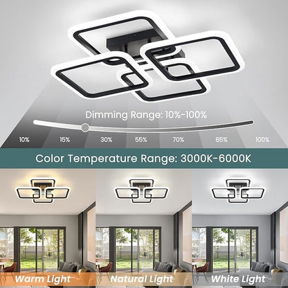 23.6inch Modern LED Ceiling Light 50W Dimmable Ceiling Lamp with Remote Control Square LED Flush Mount Ceiling Light Dining Room, Living Room, Kitchen, Bedroom, Office